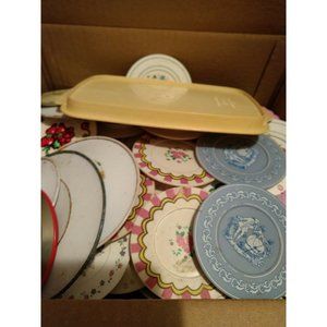 Large Lot of 63 Vintage Plastic and Metal Toy Dishes